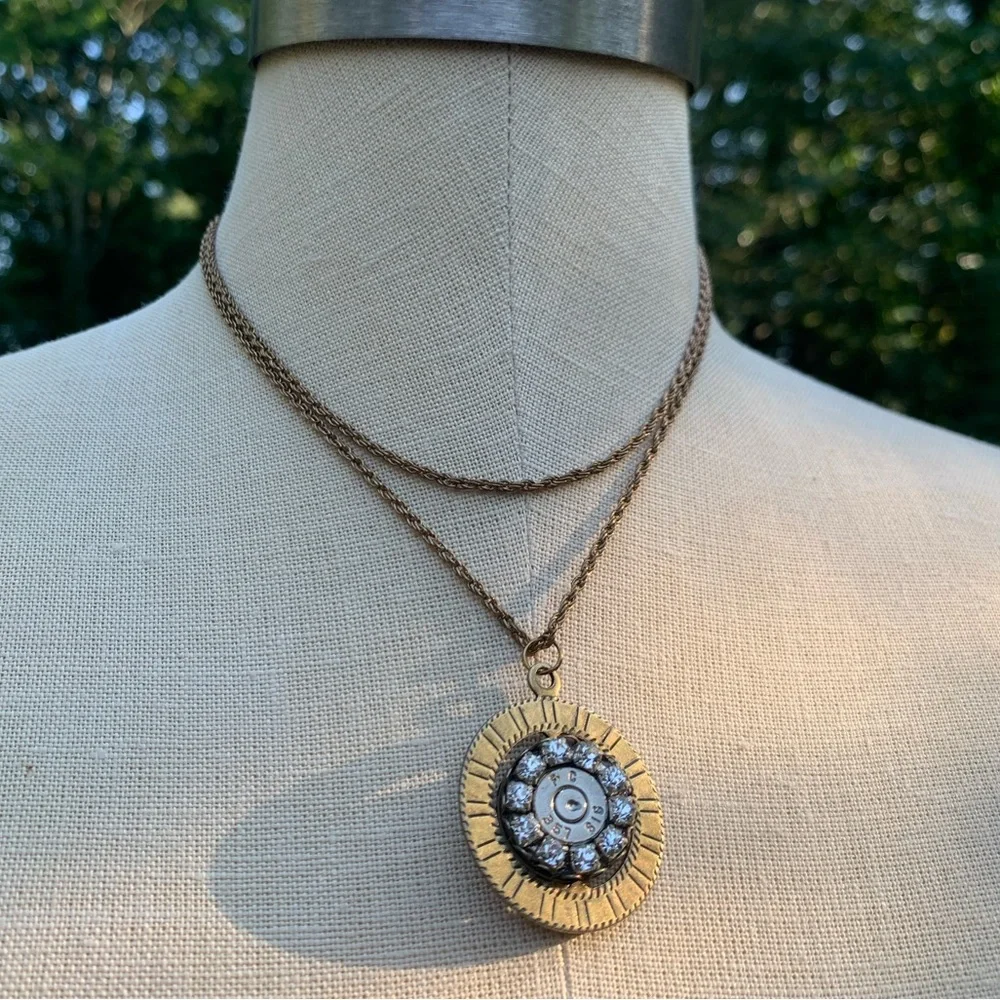 Reversible Spinner Rhinestone Bullet Pendant Necklace - Picture 13 of 16